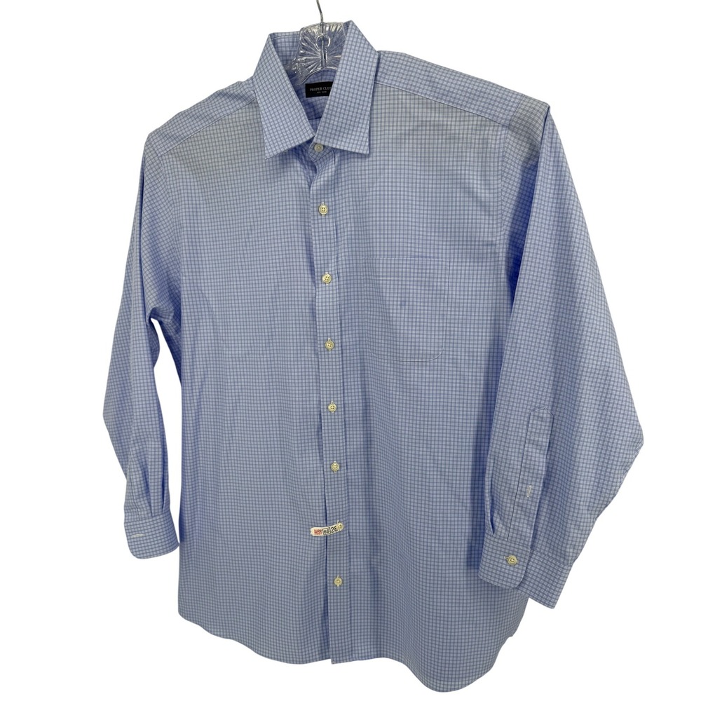 Proper Cloth Shirt 17.3 Men's Wrinkle Resistant Micro Check Blue‎ Dress Shirt